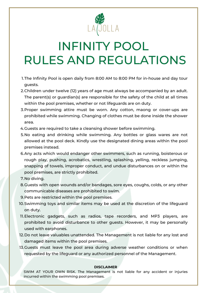 La Jolla Luxury Beach Resort Infinity Pool Rules