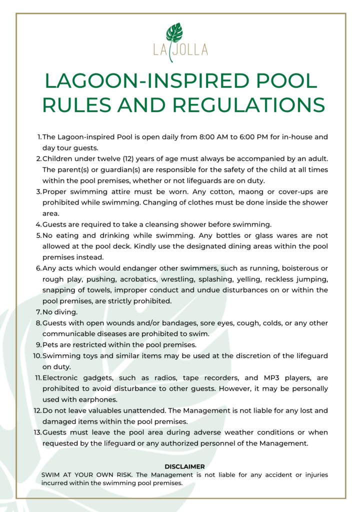 La Jolla Luxury Beach Resort Lagoon Pool Rules